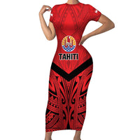 Tahiti Football Custom Family Matching Short Sleeve Bodycon Dress and Hawaiian Shirt Toa Aito Go Champions LT9 Mom's Dress Red - Polynesian Pride