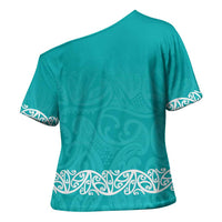 New Zealand Nurses Week Cross Shoulder Shirt Maori Kowhaiwhai Cyan Tribal LT9 - Polynesian Pride