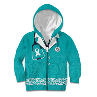 New Zealand Nurses Week Kid Hoodie Maori Kowhaiwhai Cyan Tribal