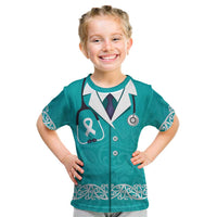 New Zealand Nurses Week Kid T Shirt Maori Kowhaiwhai Cyan Tribal LT9 Cyan - Polynesian Pride
