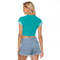 New Zealand Nurses Week Raglan Cropped T Shirt Maori Kowhaiwhai Cyan Tribal LT9 - Polynesian Pride