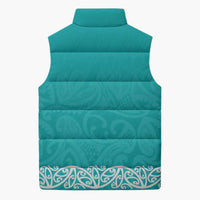 New Zealand Nurses Week Sleeveless Puffer Jacket Maori Kowhaiwhai Cyan Tribal LT9 - Polynesian Pride