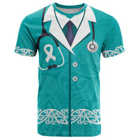 New Zealand Nurses Week T Shirt Maori Kowhaiwhai Cyan Tribal LT9 Cyan - Polynesian Pride