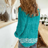 New Zealand Nurses Week Women Casual Shirt Maori Kowhaiwhai Cyan Tribal LT9 - Polynesian Pride