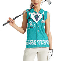 New Zealand Nurses Week Women Sleeveless Polo Shirt Maori Kowhaiwhai Cyan Tribal LT9 - Polynesian Pride