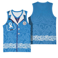New Zealand Nurses Week Basketball Jersey Maori Kowhaiwhai Blue Tribal LT9 - Polynesian Pride