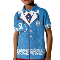 New Zealand Nurses Week Kid Polo Shirt Maori Kowhaiwhai Blue Tribal LT9 Kid Blue - Polynesian Pride