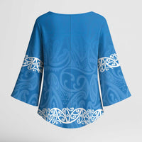 New Zealand Nurses Week Kimono Sleeve Blouse Maori Kowhaiwhai Blue Tribal LT9 - Polynesian Pride