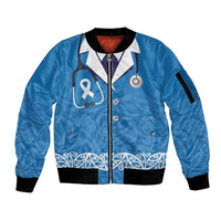 New Zealand Nurses Week Sleeve Zip Bomber Jacket Maori Kowhaiwhai Blue Tribal