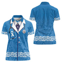 New Zealand Nurses Week Women Polo Shirt Maori Kowhaiwhai Blue Tribal
