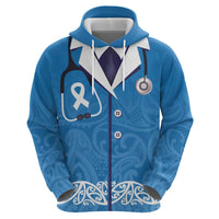 New Zealand Nurses Week Zip Hoodie Maori Kowhaiwhai Blue Tribal LT9 - Polynesian Pride