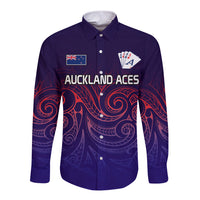 New Zealand Auckland Cricket Long Sleeve Button Shirt Maori Traditional Ethnic Style LT9 Unisex Gradient - Polynesian Pride