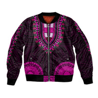 African Dashiki Sleeve Zip Bomber Jacket With Polynesian Pattern - Pink LT9 Unisex Pink - Polynesian Pride