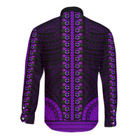African Dashiki Long Sleeve Button Shirt With Polynesian Pattern - Purple LT9 - Polynesian Pride