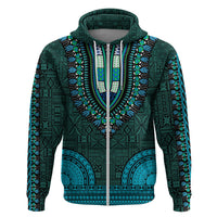 African Dashiki Hoodie With Tapa Pattern Teal LT9 Zip Hoodie Teal - Polynesian Pride