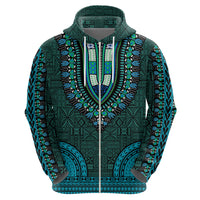 African Dashiki Hoodie With Tapa Pattern Teal LT9 - Polynesian Pride