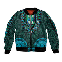 African Dashiki Sleeve Zip Bomber Jacket With Tapa Pattern - Teal LT9 Unisex Teal - Polynesian Pride