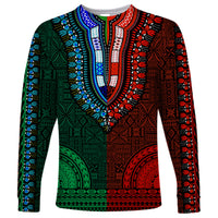 African Dashiki Long Sleeve Shirt With Tapa Pattern - Half Green and Red LT9 Unisex Green and Red - Polynesian Pride