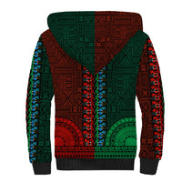 African Dashiki Sherpa Hoodie With Tapa Pattern - Half Green and Red LT9 - Polynesian Pride