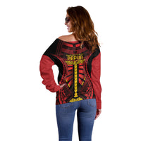 Independen Stet bilong Papua Niugini 1975 Off Shoulder Sweater Red Tribal Papua New Guinea Province Flag LT9 - Polynesian Pride