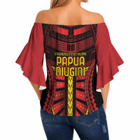 Independen Stet bilong Papua Niugini 1975 Off Shoulder Wrap Waist Top Red Tribal Papua New Guinea Province Flag LT9 - Polynesian Pride