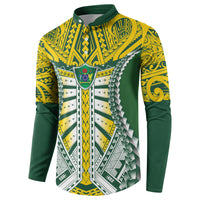 Cook Islands 1965 National Pride Button Sweatshirt Green Yellow Tribal Pattern LT9 - Polynesian Pride