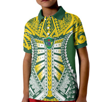 Cook Islands 1965 National Pride Kid Polo Shirt Green Yellow Tribal Pattern LT9 Kid Green - Polynesian Pride