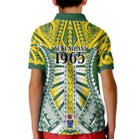 Cook Islands 1965 National Pride Kid Polo Shirt Green Yellow Tribal Pattern LT9 - Polynesian Pride