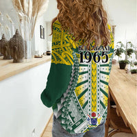 Cook Islands 1965 National Pride Women Casual Shirt Green Yellow Tribal Pattern LT9 - Polynesian Pride