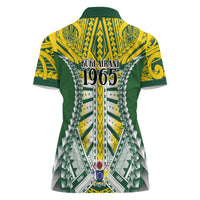 Cook Islands 1965 National Pride Women Polo Shirt Green Yellow Tribal Pattern LT9 - Polynesian Pride