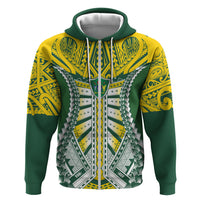 Cook Islands 1965 National Pride Zip Hoodie Green Yellow Tribal Pattern LT9 Zip Hoodie Green - Polynesian Pride