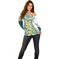 Cook Islands 1965 National Pride Off Shoulder Sweater White Tribal Pattern LT9 - Polynesian Pride