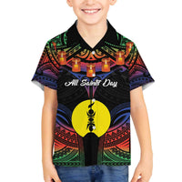 Personalised New Caledonia All Saints Day Family Matching Off The Shoulder Long Sleeve Dress and Hawaiian Shirt Candle Light with Polynesian Style LT9 Son's Shirt Black - Polynesian Pride