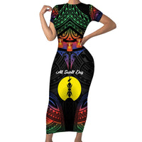 Personalised New Caledonia All Saints Day Family Matching Short Sleeve Bodycon Dress and Hawaiian Shirt Candle Light with Polynesian Style LT9 Mom's Dress Black - Polynesian Pride