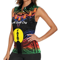 Personalised New Caledonia All Saints Day Women Sleeveless Polo Shirt Candle Light with Polynesian Style LT9 - Polynesian Pride