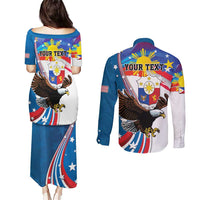Personalized Filipino-American Couples Matching Puletasi and Long Sleeve Button Shirt The Eight-Rayed Sun with Bald Eagle