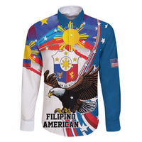 Personalized Filipino-American Family Matching Mermaid Dress and Hawaiian Shirt The Eight-Rayed Sun with Bald Eagle LT9 Dad's Shirt - Long Sleeve Blue - Polynesian Pride