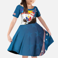 Personalized Filipino-American Family Matching Off Shoulder Maxi Dress and Hawaiian Shirt The Eight-Rayed Sun with Bald Eagle LT9 Daughter's Dress Blue - Polynesian Pride
