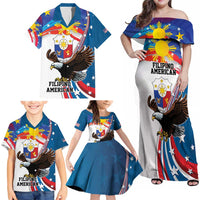 Personalized Filipino-American Family Matching Off Shoulder Maxi Dress and Hawaiian Shirt The Eight-Rayed Sun with Bald Eagle LT9 - Polynesian Pride