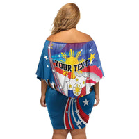 Personalized Filipino-American Family Matching Off Shoulder Short Dress and Hawaiian Shirt The Eight-Rayed Sun with Bald Eagle LT9 - Polynesian Pride