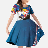 Personalized Filipino-American Family Matching Puletasi and Hawaiian Shirt The Eight-Rayed Sun with Bald Eagle LT9 Daughter's Dress Blue - Polynesian Pride