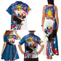 Personalized Filipino-American Family Matching Tank Maxi Dress and Hawaiian Shirt The Eight-Rayed Sun with Bald Eagle LT9 - Polynesian Pride