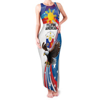 Personalized Filipino-American Family Matching Tank Maxi Dress and Hawaiian Shirt The Eight-Rayed Sun with Bald Eagle LT9 Mom's Dress Blue - Polynesian Pride