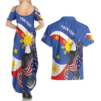 Personalized Filipino-American Couples Matching Summer Maxi Dress and Hawaiian Shirt Philippines Coat Of Arms with Bald Eagle