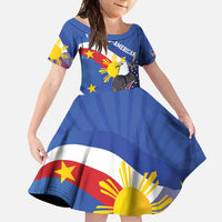 Personalized Filipino-American Family Matching Mermaid Dress and Hawaiian Shirt Philippines Coat Of Arms with Bald Eagle LT9 Daughter's Dress White - Polynesian Pride