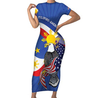 Personalized Filipino-American Short Sleeve Bodycon Dress Philippines Coat Of Arms with Bald Eagle
