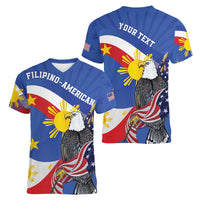 Personalized Filipino-American Women V-Neck T-Shirt Philippines Coat Of Arms with Bald Eagle LT9 - Polynesian Pride