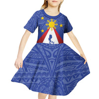 Personalized Pilipinas Eight-Rayed Sun Kid Short Sleeve Dress Philippines Map With Polynesian Style