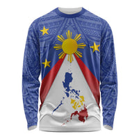 Personalized Pilipinas Eight-Rayed Sun Long Sleeve Shirt Philippines Map With Polynesian Style
