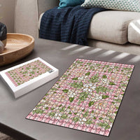 Squares Maile Leaf Puzzle Pink Palaka Hawaiian Quilt Pattern - Polynesian Pride